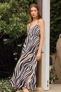 Singe Strappy Back Tie Maxi Dress - Chocolate Zebra