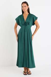 New: Ambiance Satin Short Sleeve Maxi Dress - Forest