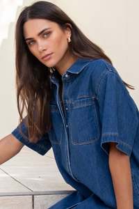 Shortcut Boxy Mini Shirt Dress - Storm Blue Denim