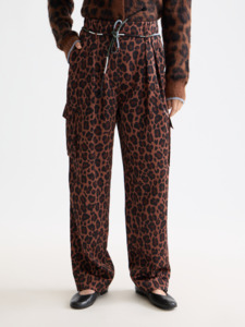 Faye High Rise Tapered Leg Satin Pant - Peace Leopard