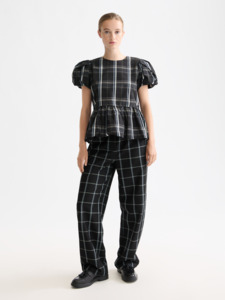 Cap Sleeve Taffeta Peplum Top - Taffeta Check