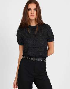 Textured Metallic S/S Sweater - Black