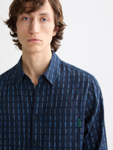 Shirts Long Sleeve: Striped Cotton Voile Shirt - Navy/Blue Stripes