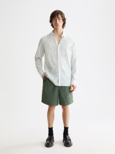 Striped Cotton Voile Shirt - White/Blue Green Stripe