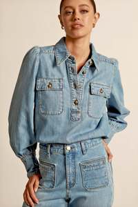 Zoe Kratzmann: Resonate Top - Light Washed Denim