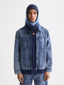 New Mens: Workwear Bomber Jacket - Denim Washed Canvas