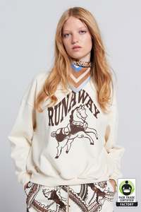 Runaway Carousel Organic Cotton Crewneck Sweatshirt - Ecru/Mocha