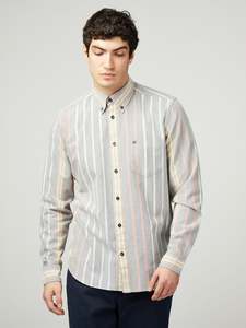 Asymmetric Stripe Oxford L/S Shirt - Indigo