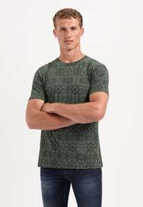 Mens T Shirts: Crewneck Allover Printed Tee - Dark Green