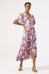 Garcia: Bright Floral Abstract Wrap Dress - Dazzling Blue