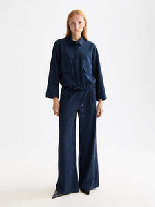 Eleni High Rise Wide Leg Pant - Sky Captain