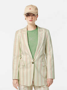 Single Breasted Blazer - Linen Stripe