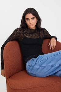 Giving Lace Long Sleeve Top - Black