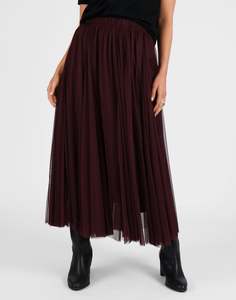 Mesh Godet Skirt - Raisin