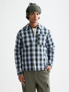 Shirts Long Sleeve: Seersucker Check Padded Overshirt - Thyme/Blue Bonnet