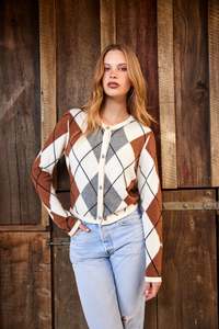 Tuesday Label: Diamond Cardi - Ivory Argyle