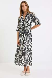 Cyprus L/S Shirt Midi Dress - Black Zebra