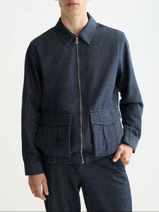 Cotton Linen Zip-thru Twill Jacket -  Sky Captain