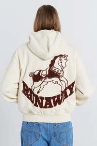 Karen Walker: Rocking Horse Cropped Oversized Hoodie - Ecru/Mocha