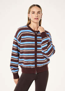 Womens Knitwear 1: Sable Stripe Knit Bomber - Coffee Stripe