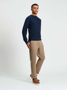 Knitwear: Textured Front Crewneck - Dark Navy
