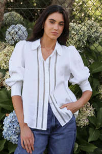 Flo Frankie: Zinnia Lace Trim Shirt - White
