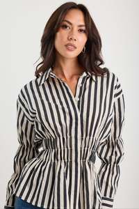 Composite Shirred Body Shirt - Black Stripe