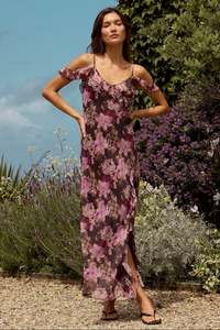 Flo Frankie: Belfast Bias Ruffle Maxi Dress - Blush Garden