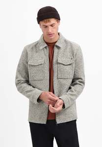 Wool Look Zipper Overshirt - Grey Melange