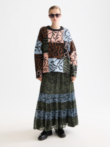 Jacquard Oversized Pullover - Leopard Patchwork