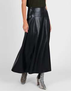 Vegan Leather Midi Skirt - Black