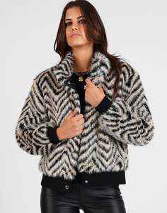 Jagger Faux Fur Bomber Jacket - Cream/Black