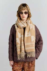 Accessories: Monogram Jacquard Scarf - Cream/Tan