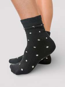 Accessories: Dot Frill Sock - Black/Ivory Spots