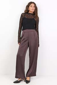 Pants 1: Grandeur Satin Elastic Back Wide Leg Pant - Chocolate