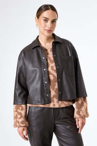 Faux Leather Jacket - Night Brown