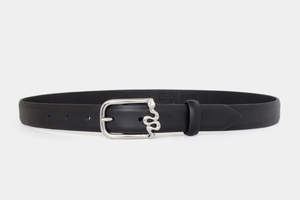 Accessories: Calfskin Leather Belt - Black