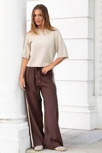 Townie Stripe Side Tape Wide Leg Pant - Chocolate