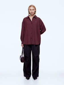 womens shirts: Gigi Everyday Check Shirt - Burgundy Check