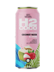 SINGLE SERVE: H2coco Pure Coconut Water & Lychee 500mL x12 can