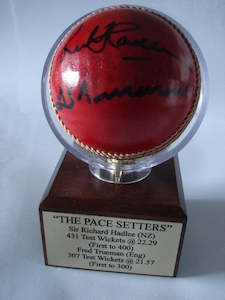 Memorabilia: Mounted 'Trophy' cricket ball - "The Pace Setters"