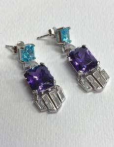 Leo Topaz & Amethyst Sterling Silver Earrings