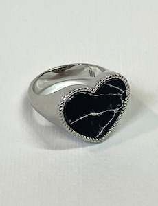 Valencia Heart Ring In Silver Black Onyx
