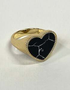 Rings: Valencia Heart Ring In Gold Onyx