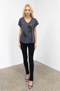 Bat V-neck Tee In Charcoal