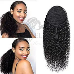 Glam Elegance: Brazilian Human Hair Drawstring Ponytail 10A Curly (N)