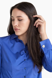 newseason: Theia Blue Cotton Shirt with French Cuffs