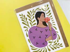 Cards: Card - Red Flower Wahine