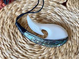 Necklaces: Bone/Paua Hei Matau Pendant