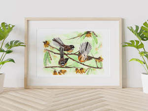 Christchurch Otautahi Design: Dance of the Piwakawaka A4 print